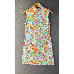 IBKUL Sleeveless Golf Dress UPF 50+ Ikat Print Quarter Zip Pockets Womens Size S